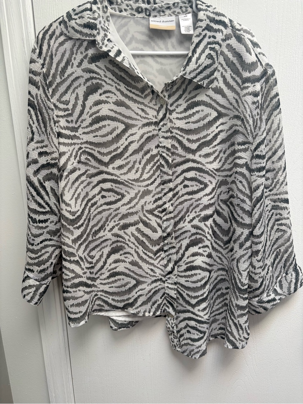 Alfred Dunner Black and White Zebra-Print Button Down Shirt
